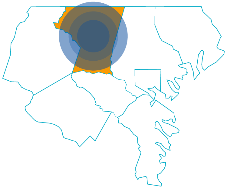 Map of Exxel Mechanicals HVAC service area in Carroll County MD